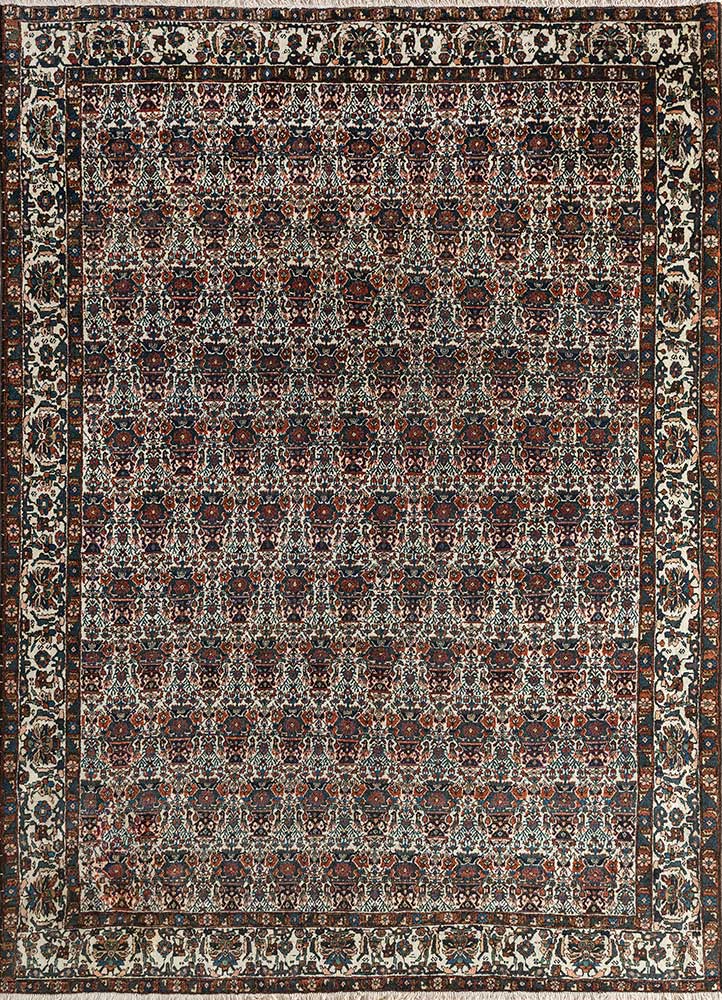 antique beige and brown wool hand knotted Rug - HeadShot