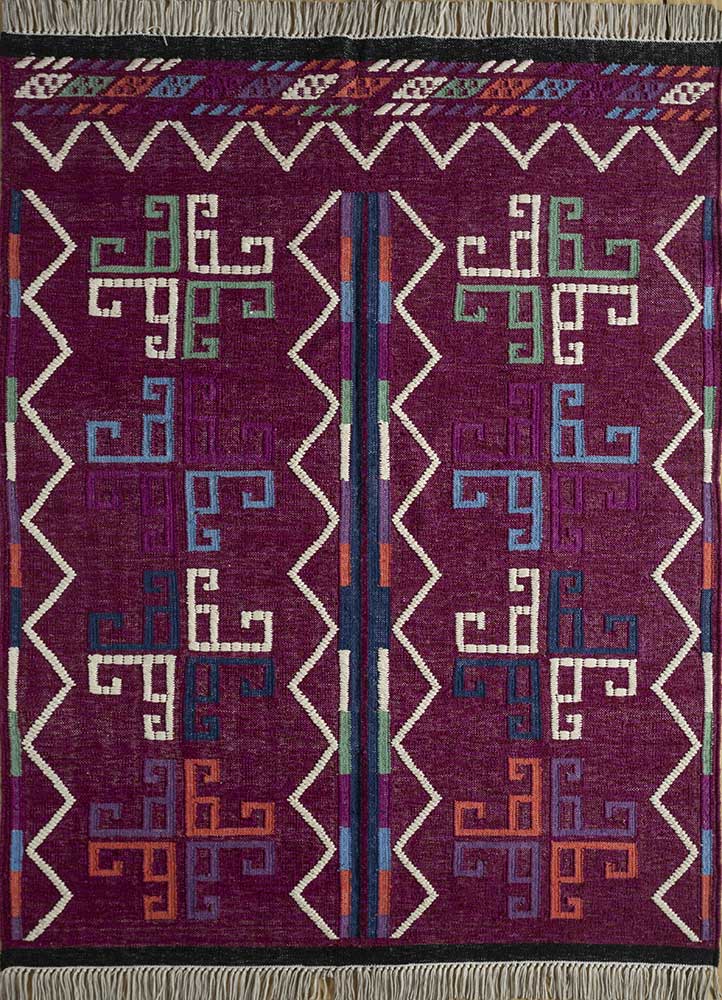 bedouin pink and purple wool flat weaves Rug - HeadShot