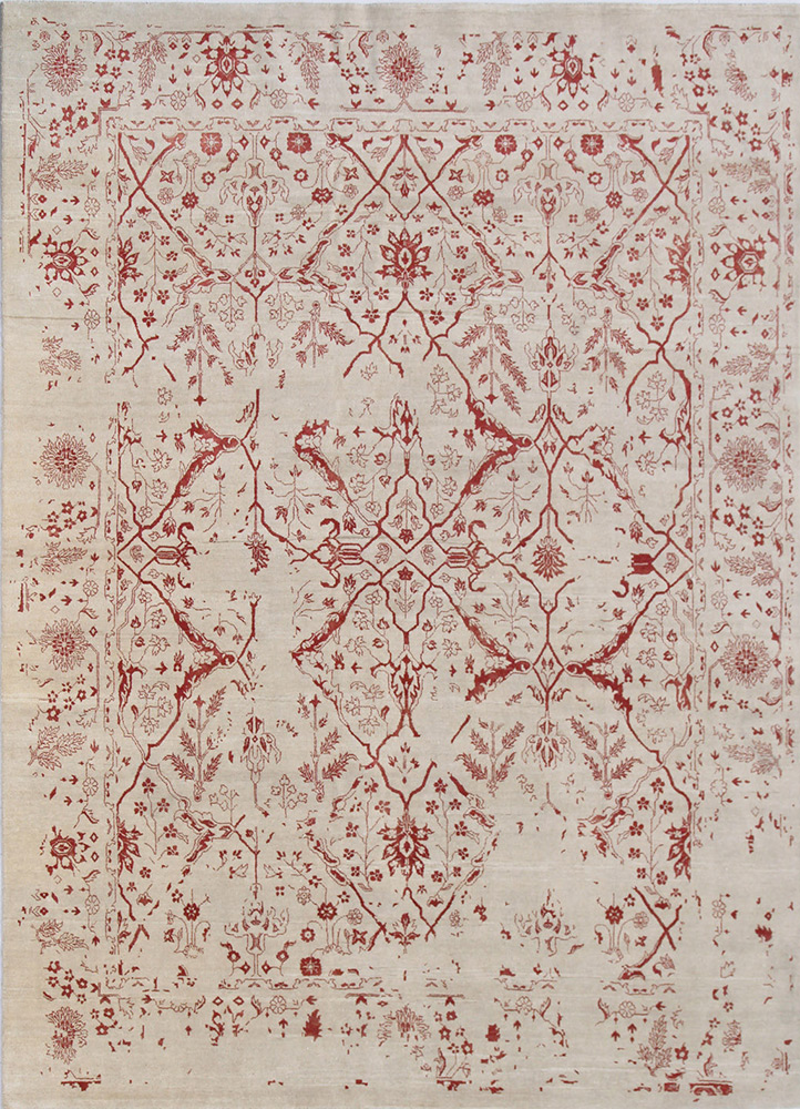 cyanna red and orange wool and silk hand knotted Rug - HeadShot