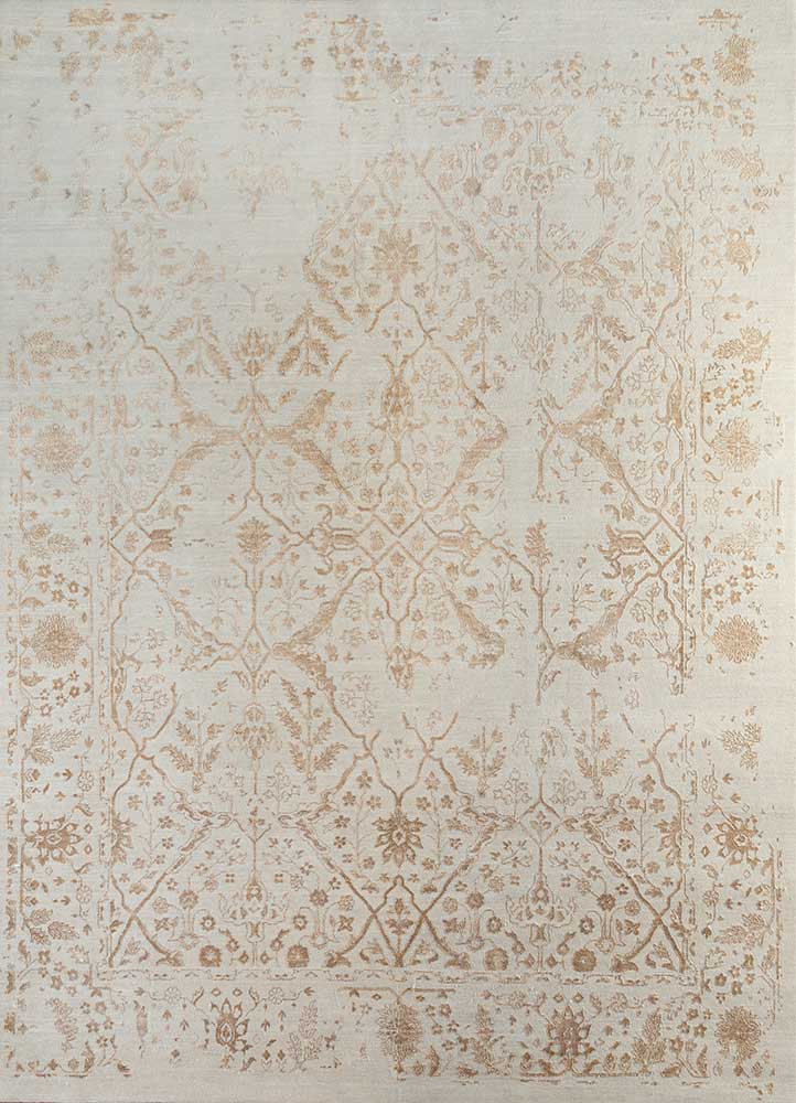 cyanna ivory wool and silk hand knotted Rug - HeadShot
