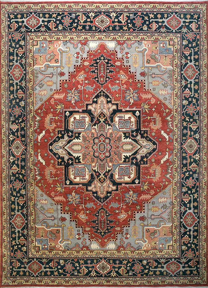 laica red and orange wool hand knotted Rug - HeadShot