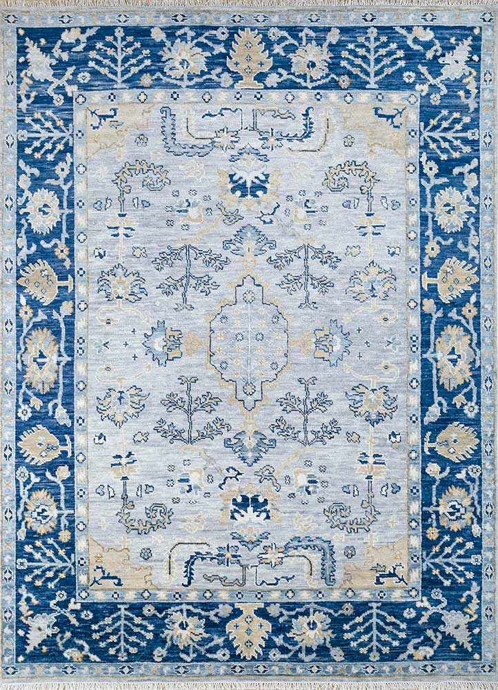 laica blue wool hand knotted Rug - HeadShot