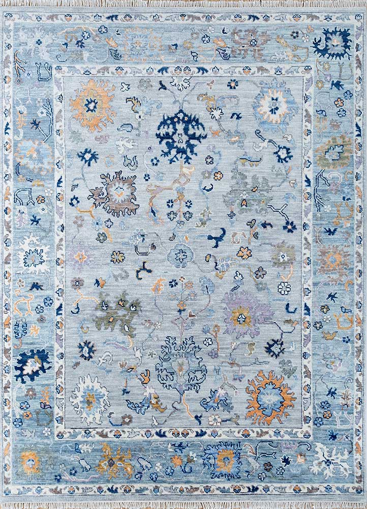 laica blue wool hand knotted Rug - HeadShot