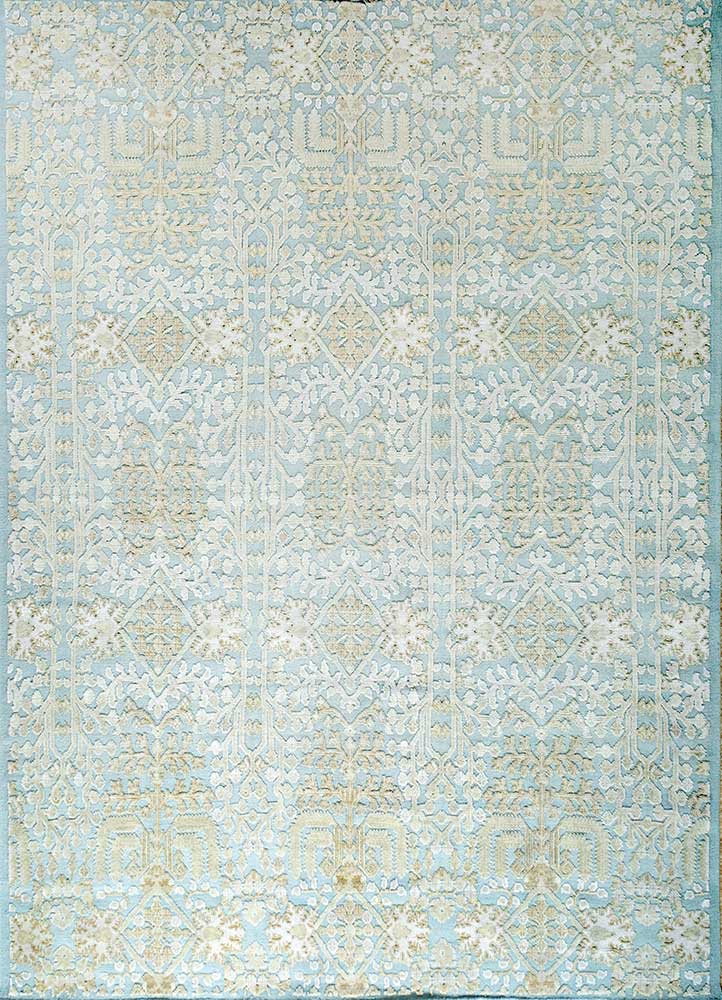 floret blue wool hand knotted Rug - HeadShot