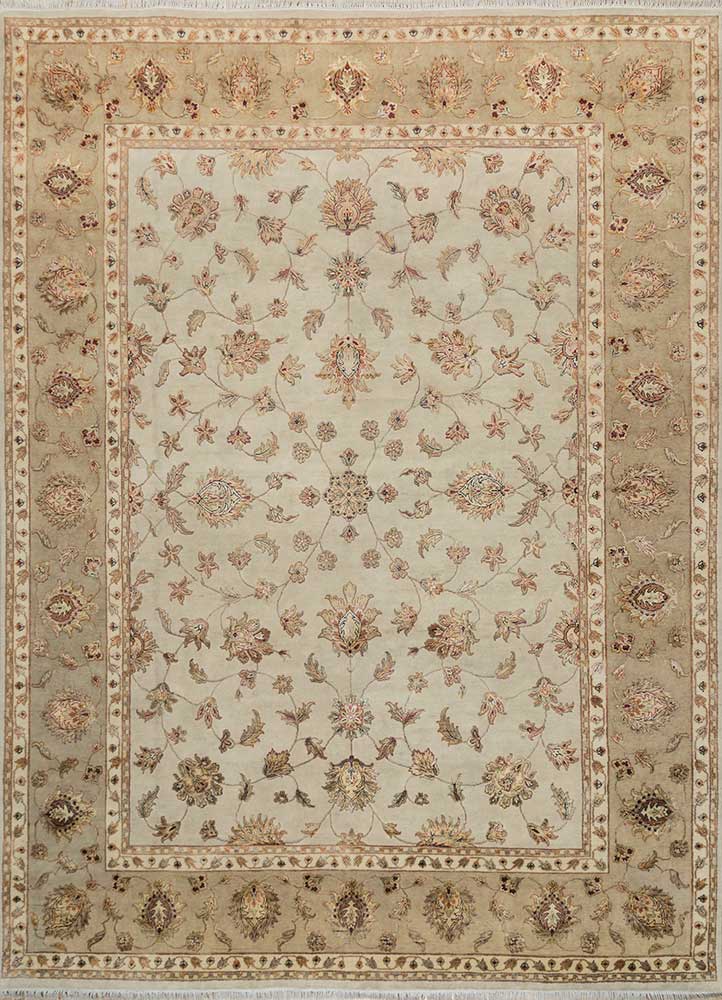 aurora beige and brown wool and silk hand knotted Rug - HeadShot
