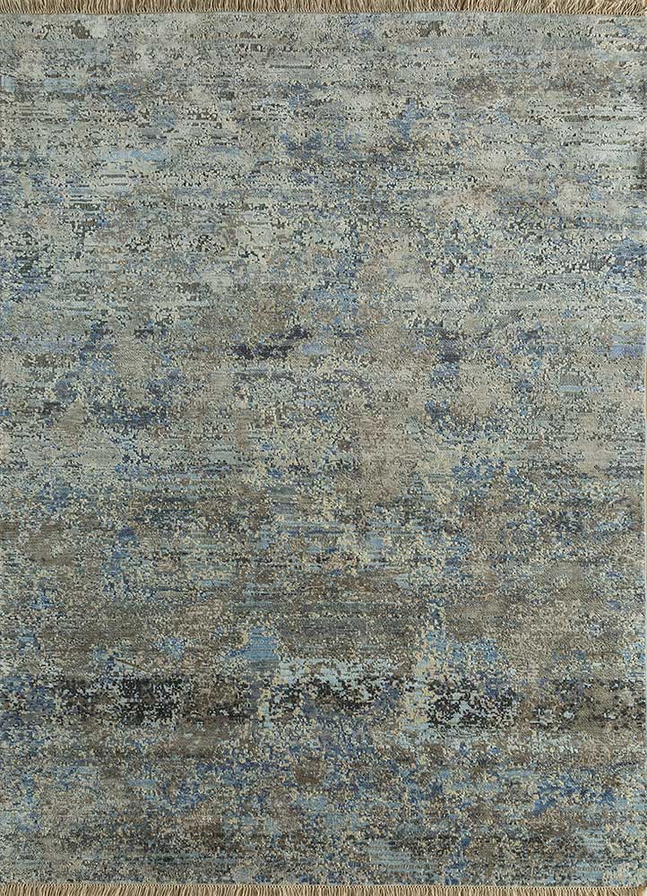 entropy grey and black wool and silk hand knotted Rug - HeadShot