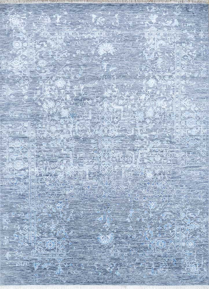 wisteria blue wool and viscose hand knotted Rug - HeadShot