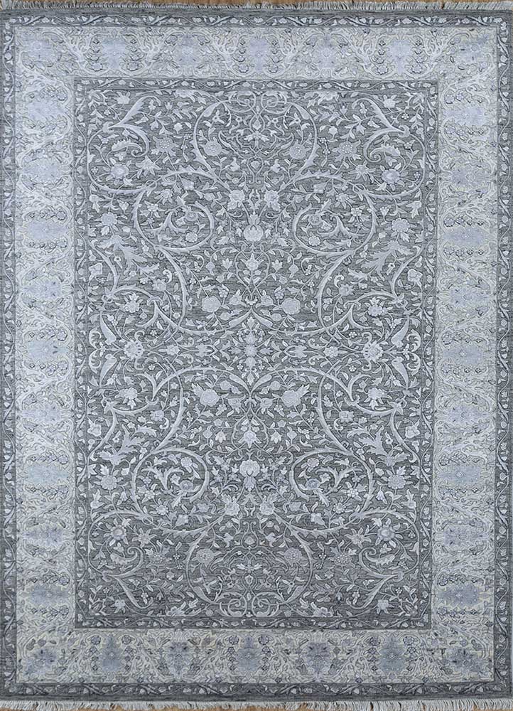 cyanna grey and black wool and viscose hand knotted Rug - HeadShot