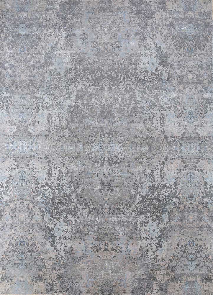 wisteria grey and black wool and bamboo silk hand knotted Rug - HeadShot
