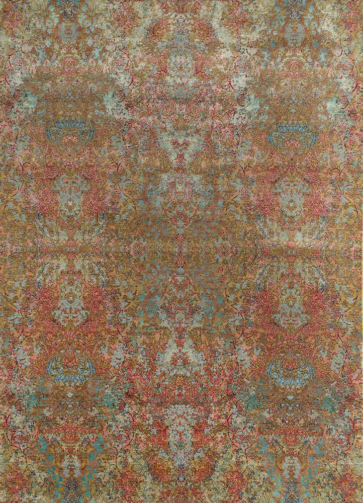 pansy beige and brown wool and bamboo silk hand knotted Rug - HeadShot