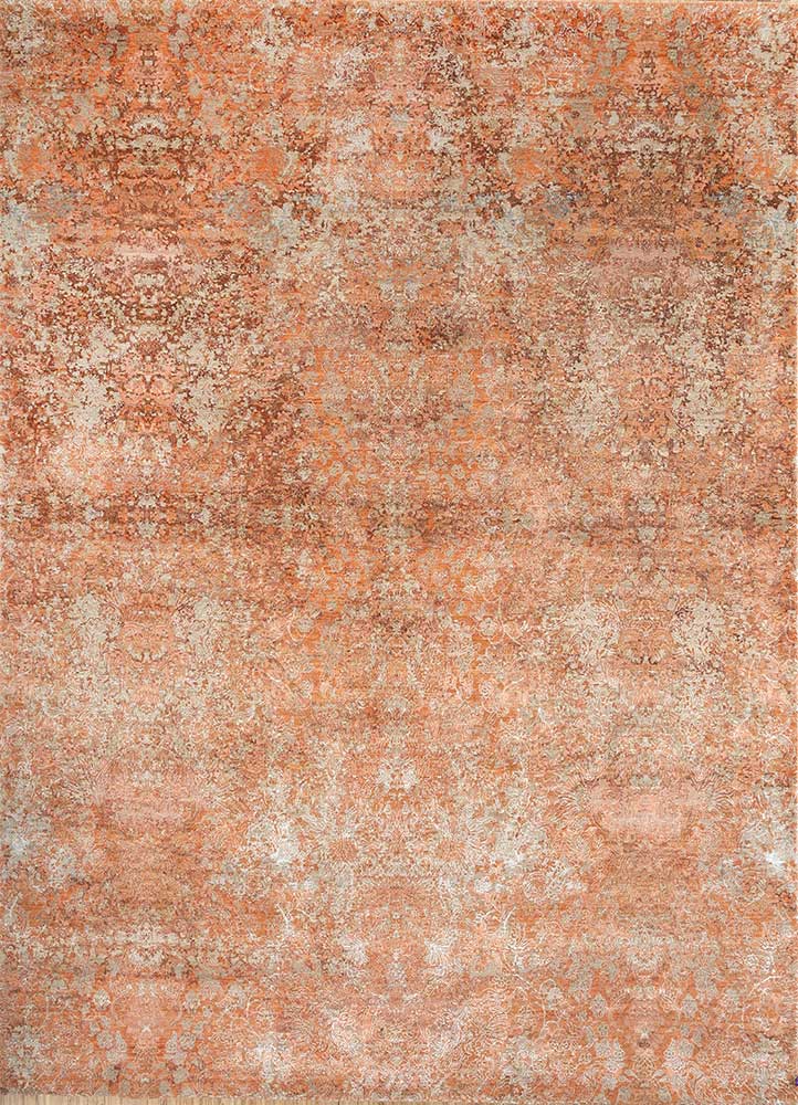 wisteria red and orange wool and bamboo silk hand knotted Rug - HeadShot