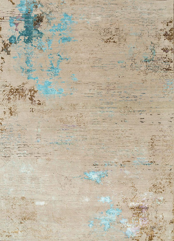 unstring by kavi ivory wool and bamboo silk hand knotted Rug - HeadShot