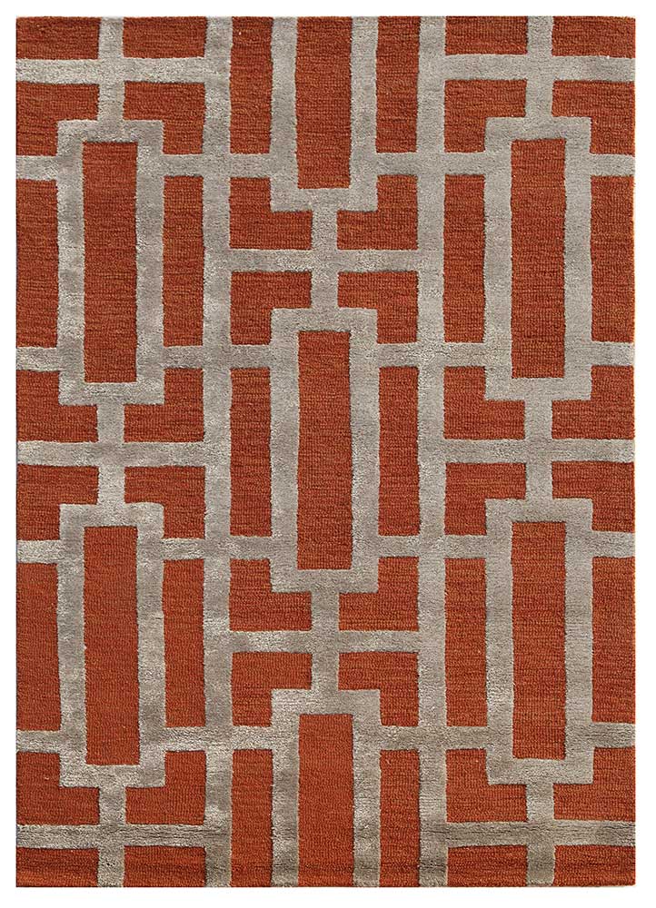 contour red and orange wool and viscose hand tufted Rug - HeadShot