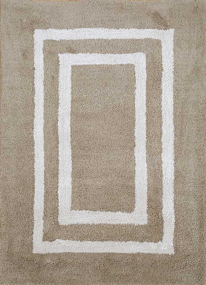 linear beige and brown wool and viscose hand tufted Rug - HeadShot