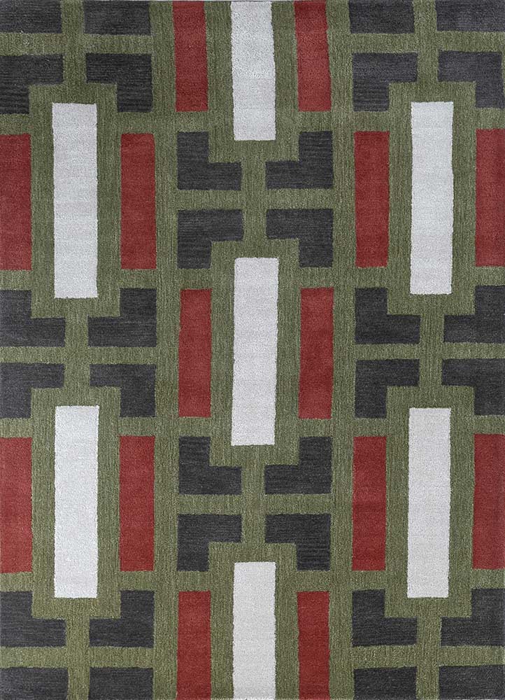 linear green wool and viscose hand tufted Rug - HeadShot