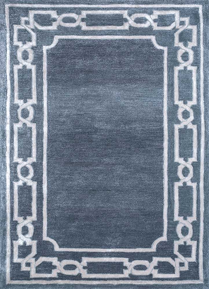 linear grey and black wool and viscose hand tufted Rug - HeadShot