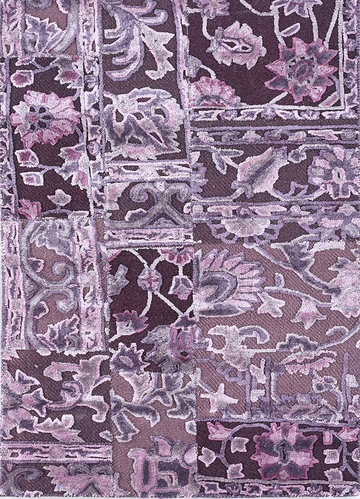 kasbah pink and purple viscose patchwork Rug - HeadShot