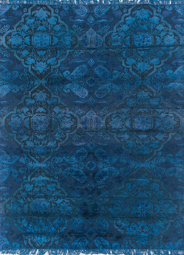 lacuna blue wool and viscose hand knotted Rug - HeadShot