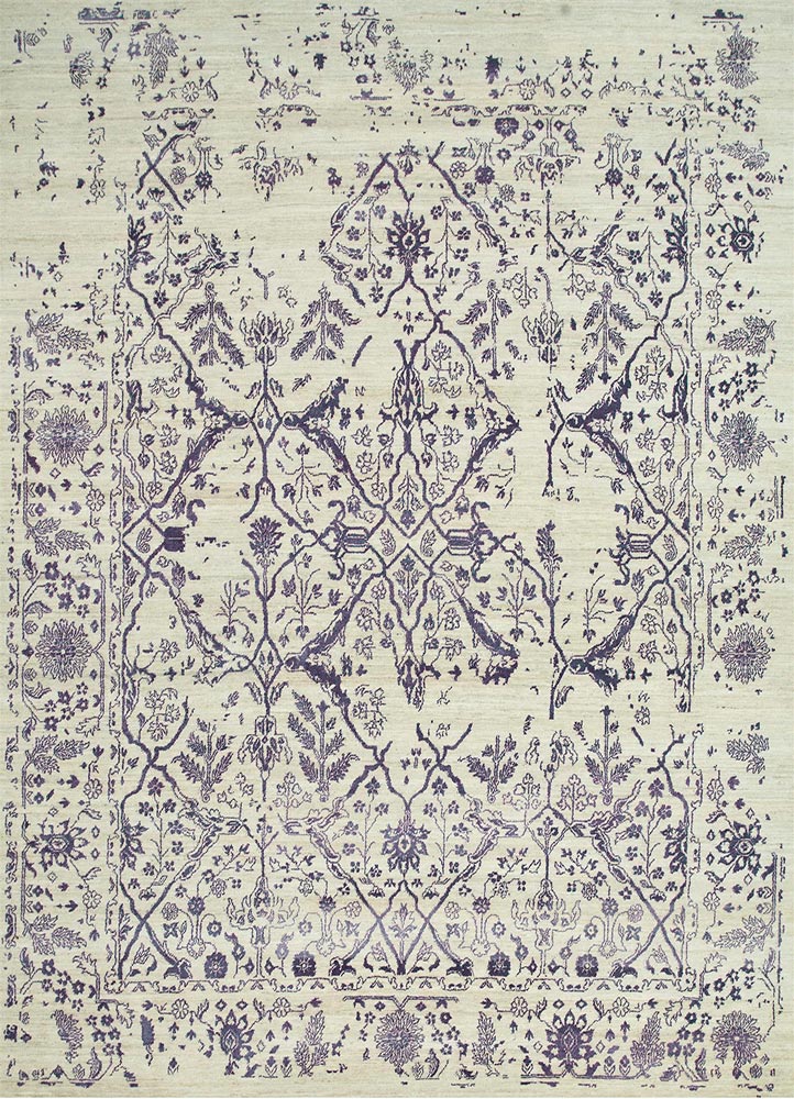 cyanna pink and purple wool and silk hand knotted Rug - HeadShot