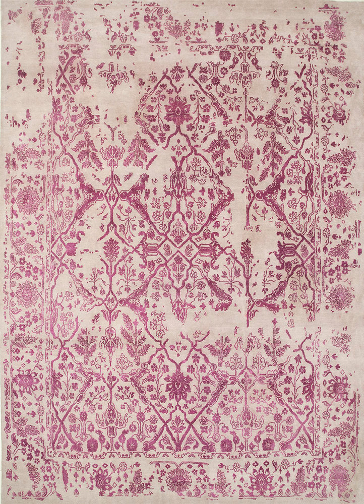 cyanna pink and purple wool and silk hand knotted Rug - HeadShot