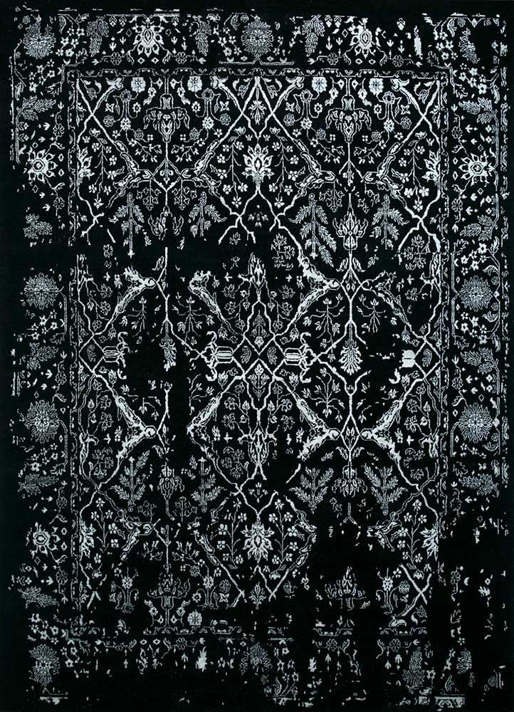 cyanna grey and black wool and silk hand knotted Rug - HeadShot