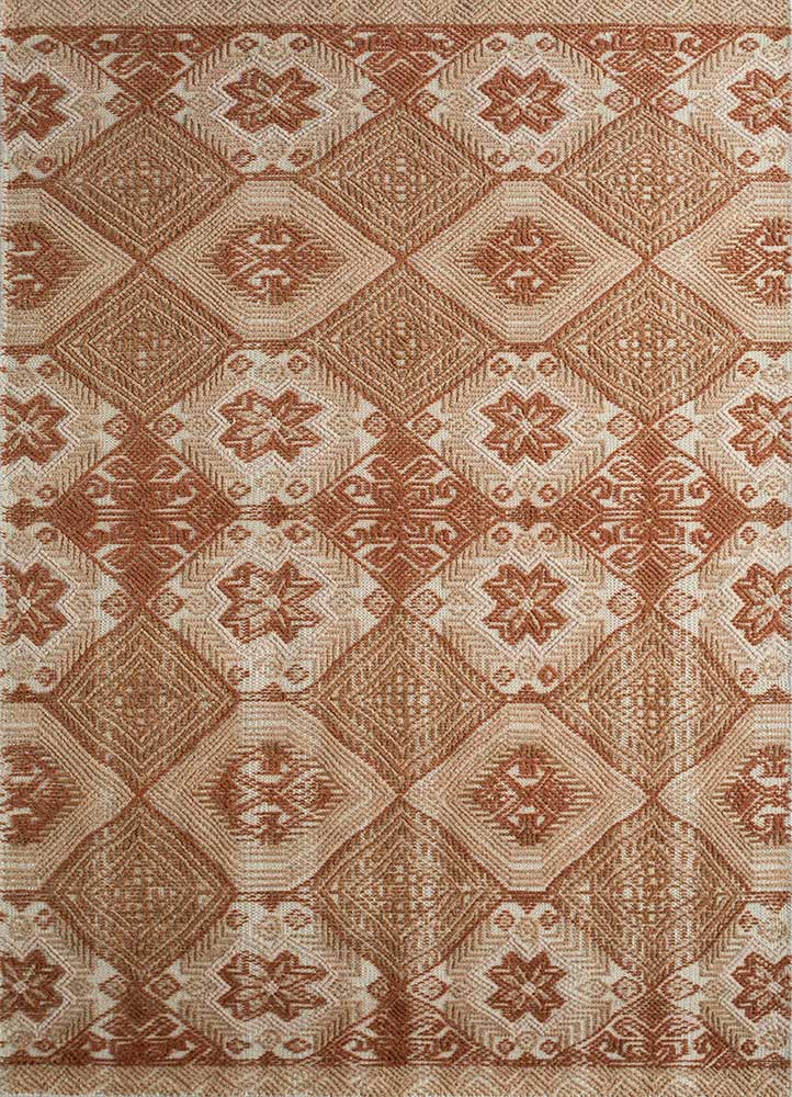 okaley beige and brown wool hand knotted Rug - HeadShot
