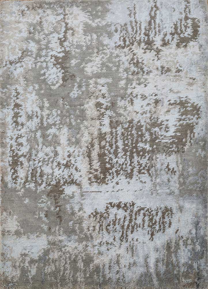 entropy grey and black wool and bamboo silk hand knotted Rug - HeadShot