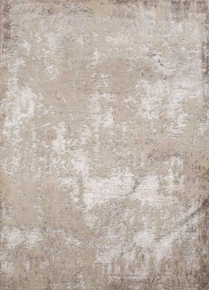 entropy beige and brown wool and bamboo silk hand knotted Rug - HeadShot