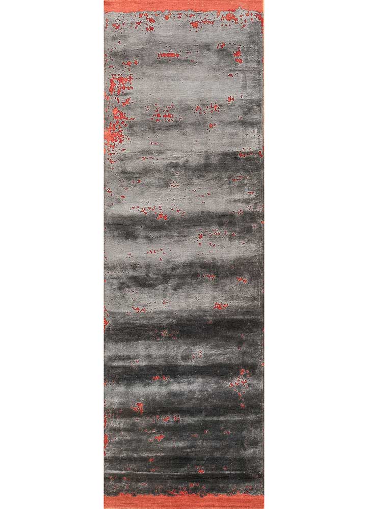 urban pause by kavi grey and black wool and bamboo silk hand knotted Rug - HeadShot