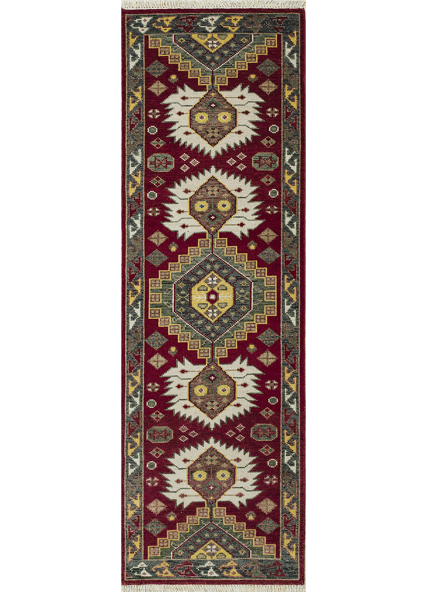 village by artemis red and orange wool hand knotted Rug - HeadShot