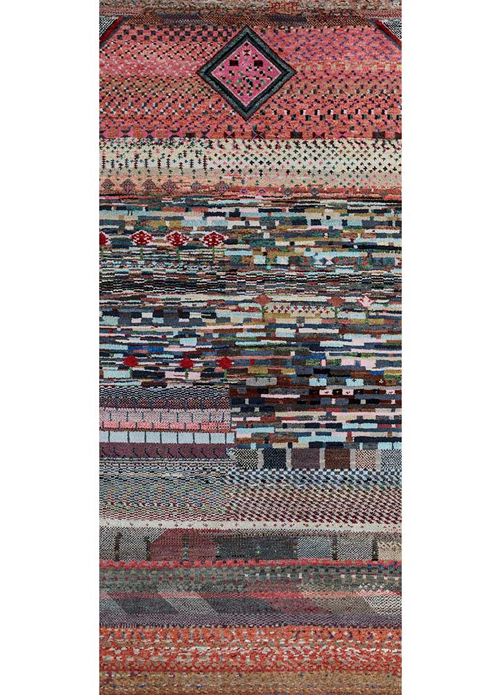 manchaha red and orange wool and bamboo silk hand knotted Rug - HeadShot