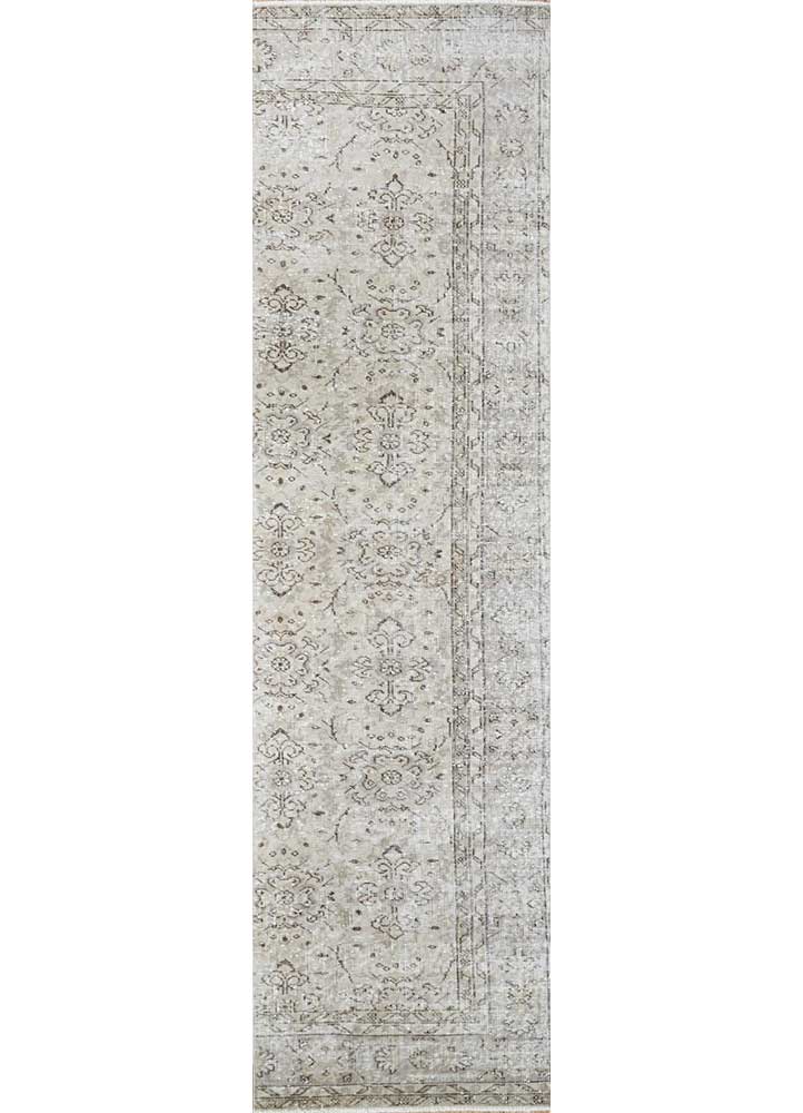 vintage beige and brown wool hand knotted Rug - HeadShot