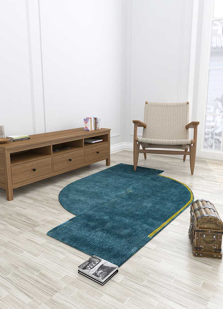 come around blue wool and viscose hand tufted Rug - Loom