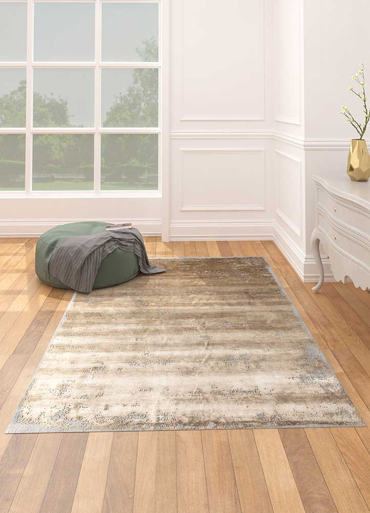 urban pause by kavi gold wool and bamboo silk hand knotted Rug - Loom