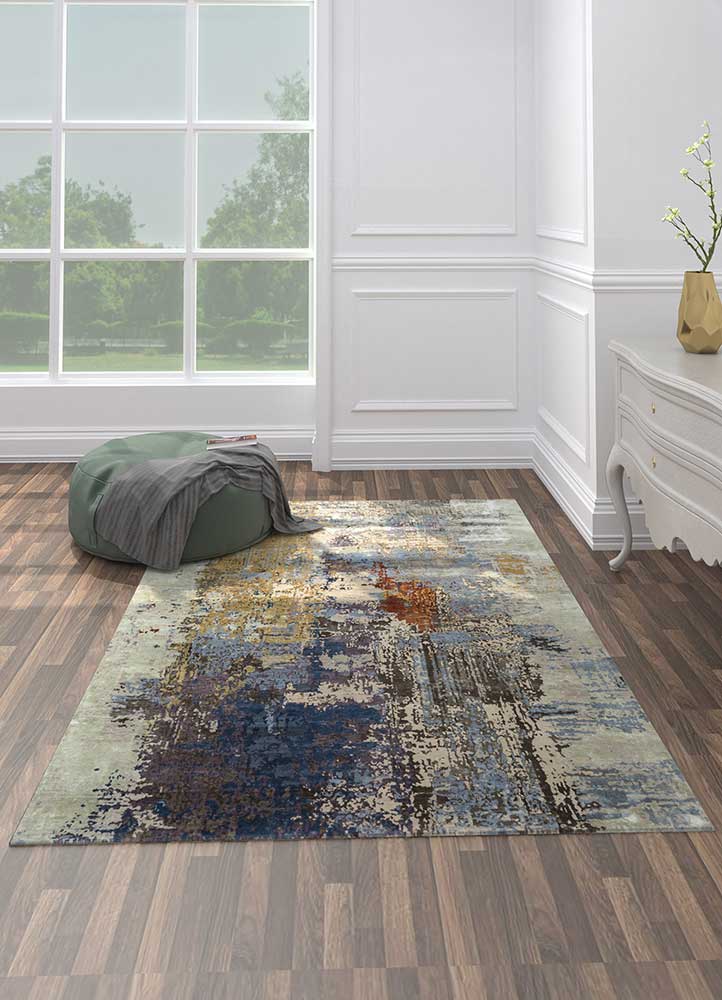 project error by kavi grey and black wool and bamboo silk hand knotted Rug - Loom