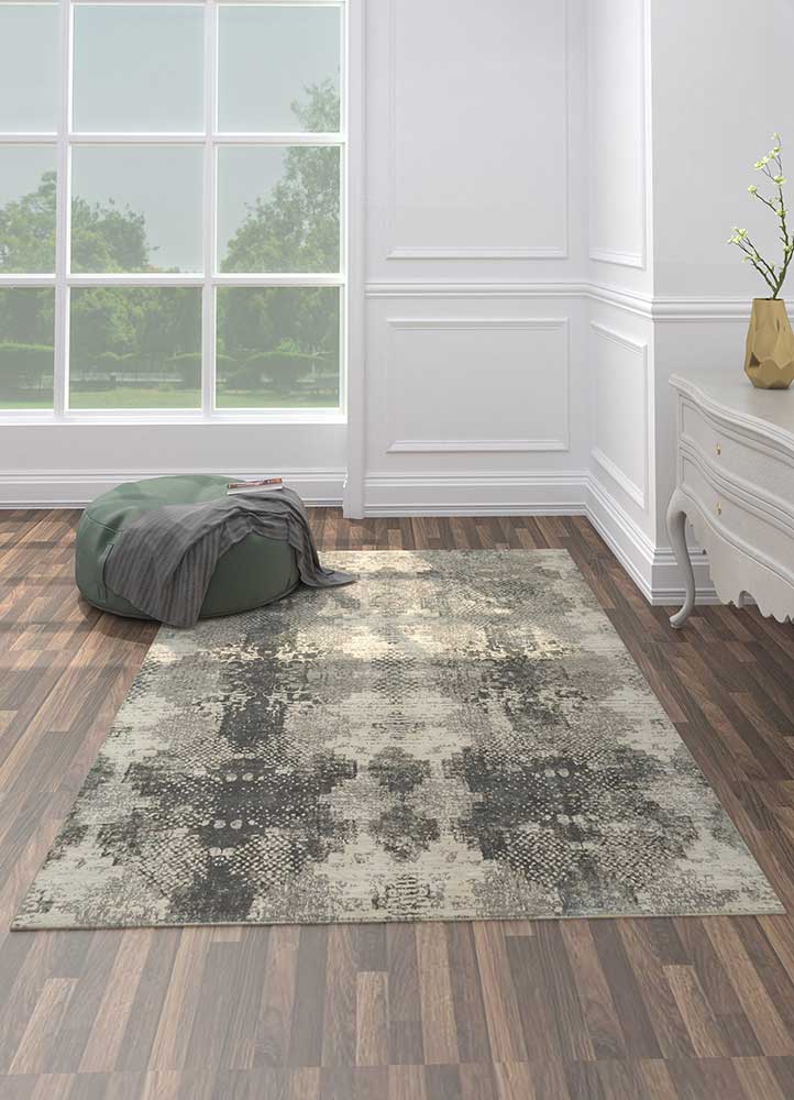 project error by kavi blue wool and bamboo silk hand knotted Rug - Loom