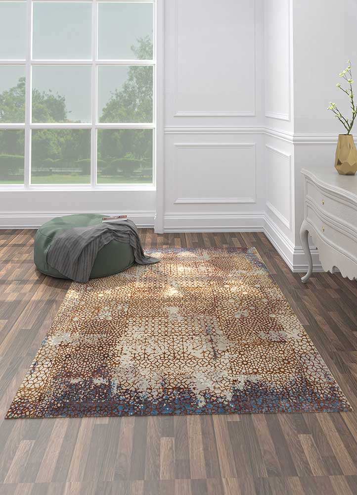tattvam beige and brown wool and bamboo silk hand knotted Rug - Loom