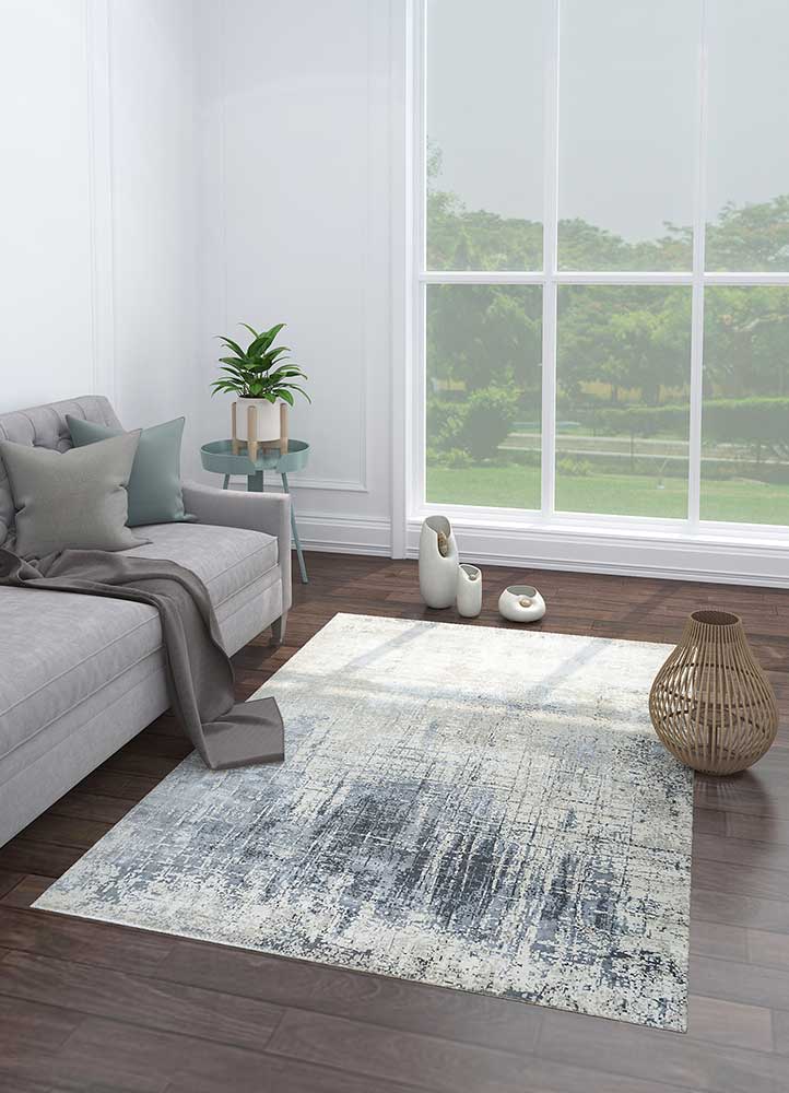 tattvam grey and black wool and bamboo silk hand knotted Rug - Loom