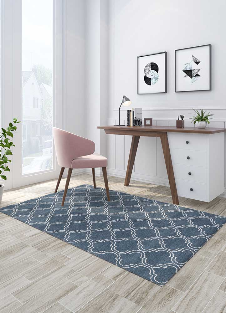 contour blue wool and viscose hand tufted Rug - Loom
