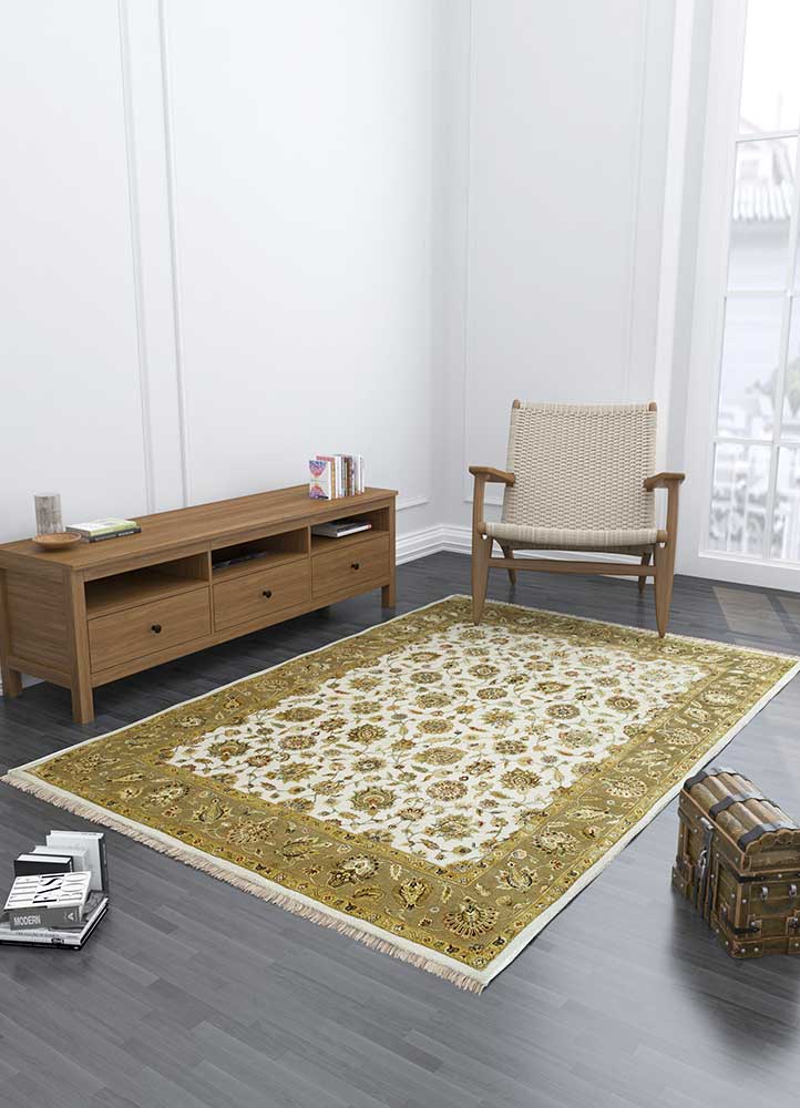 aurora ivory wool and silk hand knotted Rug - Loom