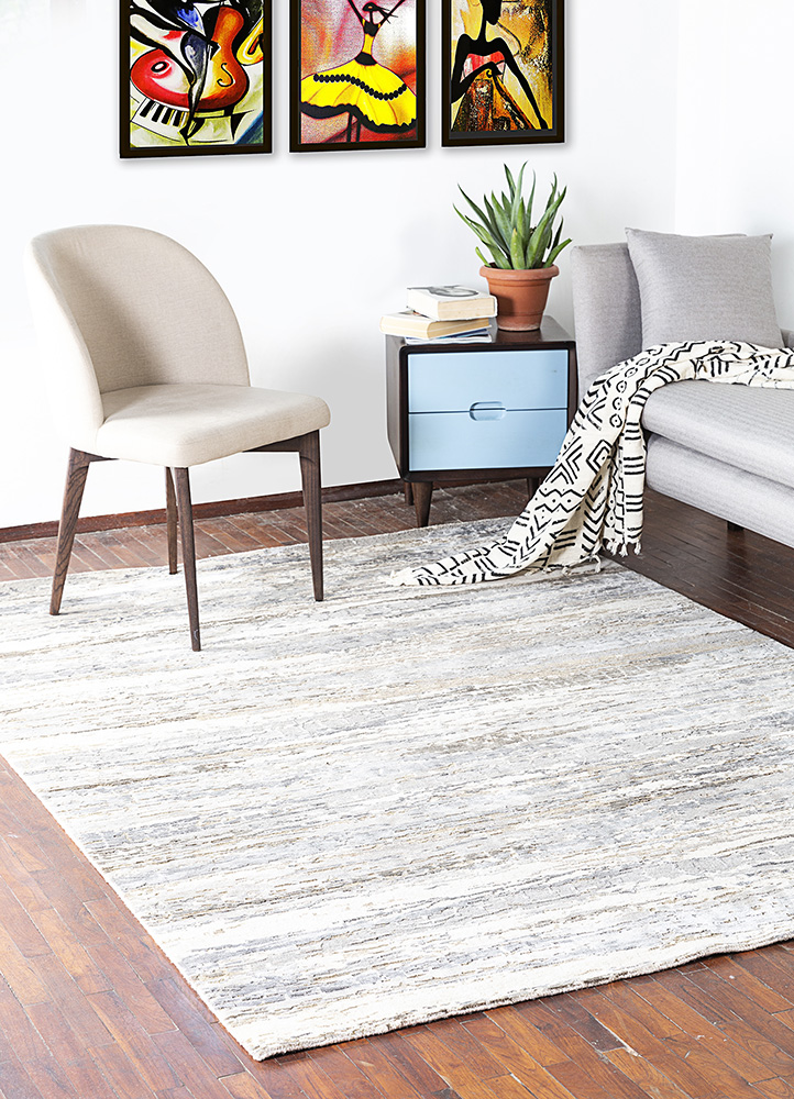 chaos theory by kavi beige and brown wool and bamboo silk hand knotted Rug - RoomScene