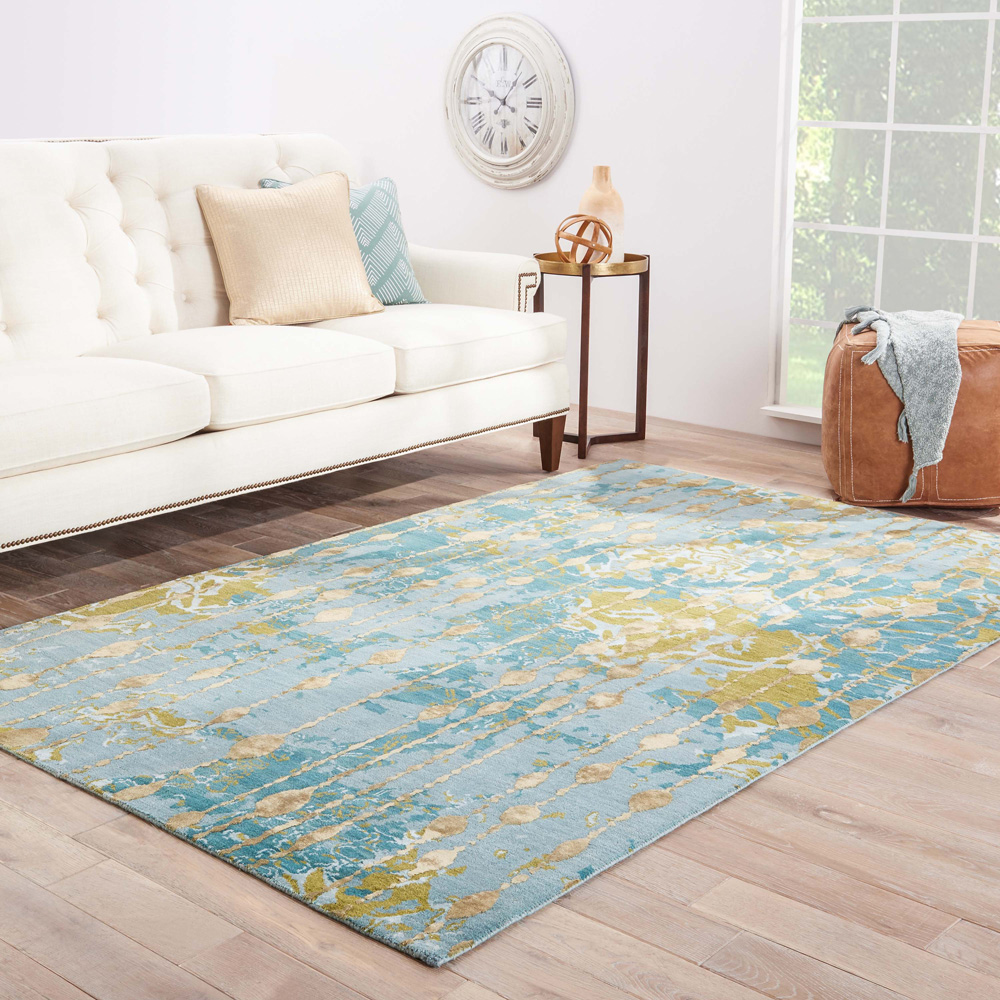 pansy blue wool and bamboo silk hand knotted Rug - RoomScene