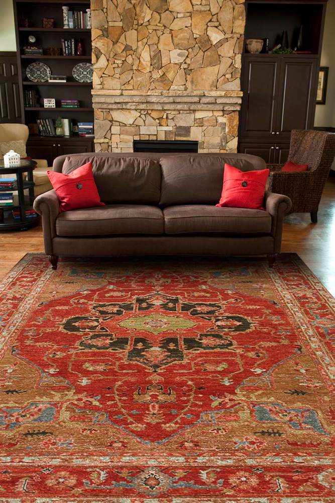 village by artemis red and orange wool hand knotted Rug - RoomScene