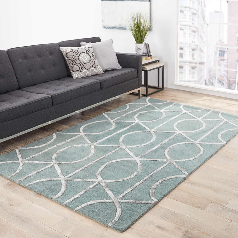 contour blue wool and viscose hand tufted Rug - RoomScene